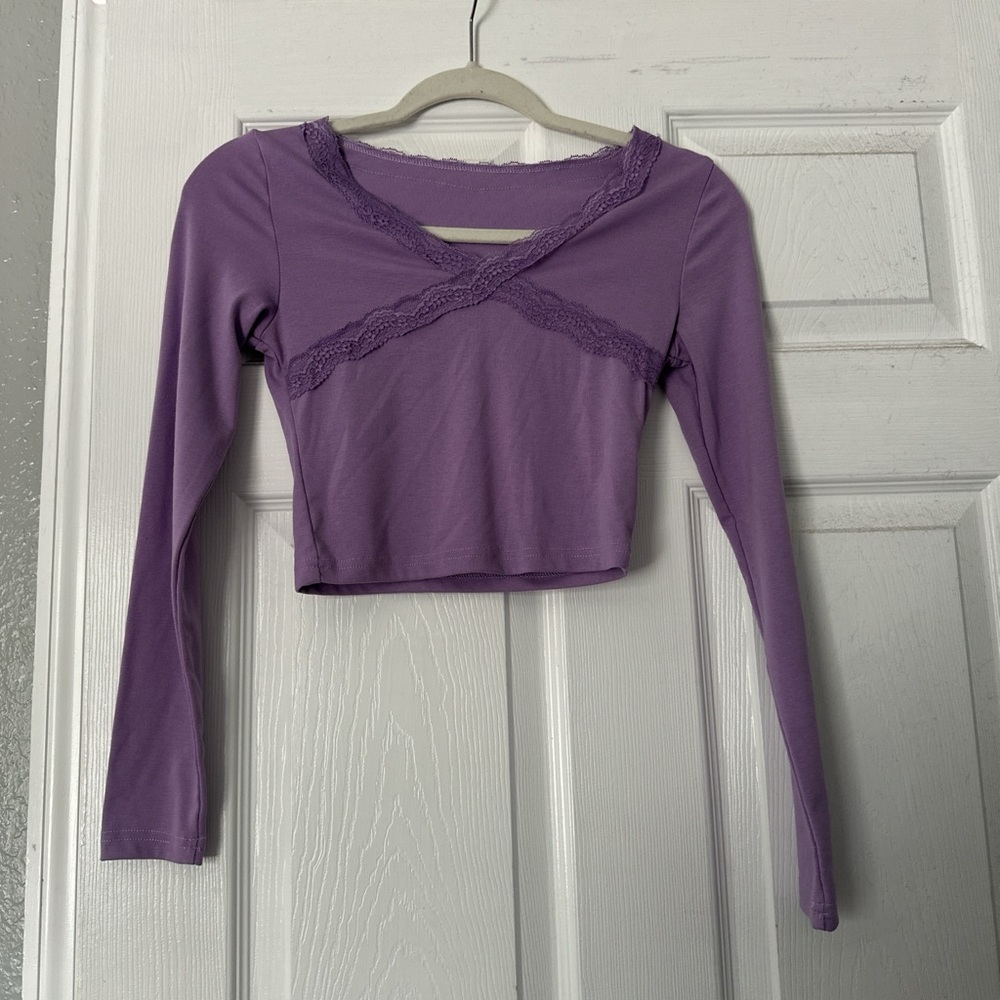 Purple Long Sleeve Crop Top
